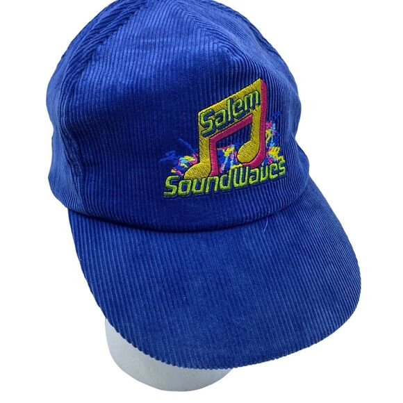 Vintage Salem Soundwaves Cigarettes Blue Corduroy Snapback Trucker Hat 80s - Picture 1 of 12